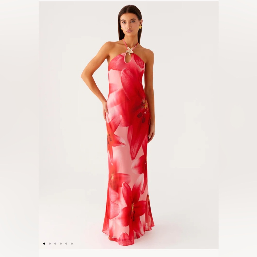 Peppermayo dress | size 6 | Vatiana Chiffon Maxi Dress - Peach Watermelon Flower